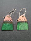Green enamelled coper earrings