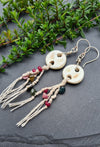 Handmade Ceramic and Macrame earrings with Gemstones