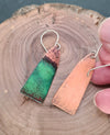 Front and back of enamelled copper earrings