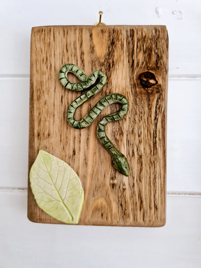 Moonsilver ceramic snake serpent wall plaque