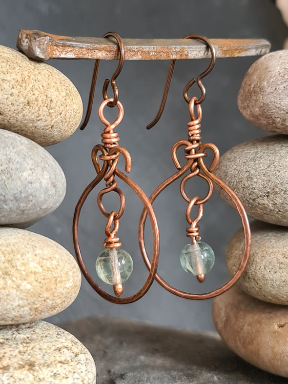 Moonsilver copper and fluorite hoop earrings