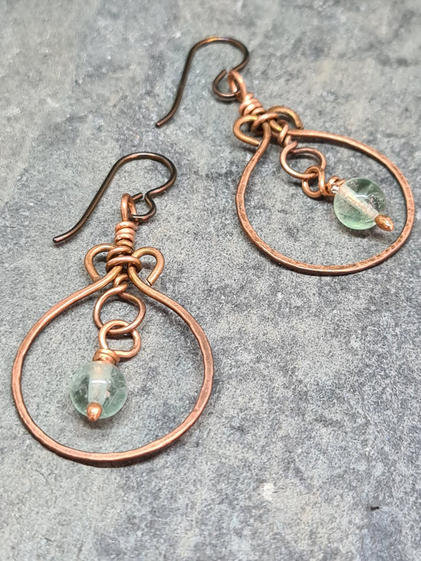 Bohemian copper hoop gemstone earrings