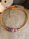 Amethyst necklace with vegan leather cord