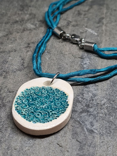 Glazed Ceramic Mandala Pendant Necklace