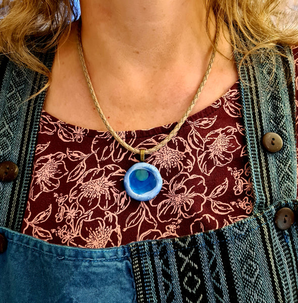 Blue ceramic and glass necklace