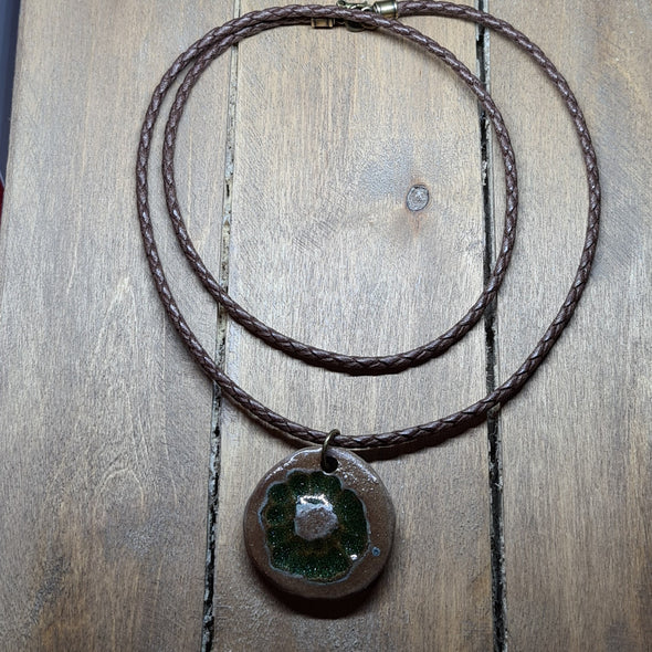 Natural rustic ceramic and glass pendant
