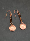 Copper disc and amber glass bead dangles