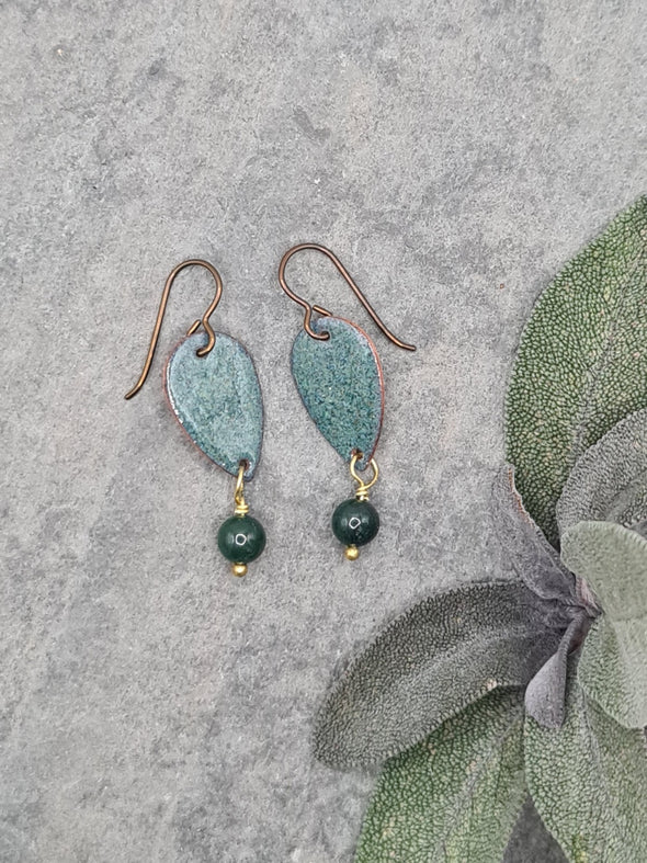 Green enamel and bloodstone earrings