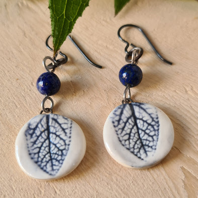 Porcelain leaf imprint earrings