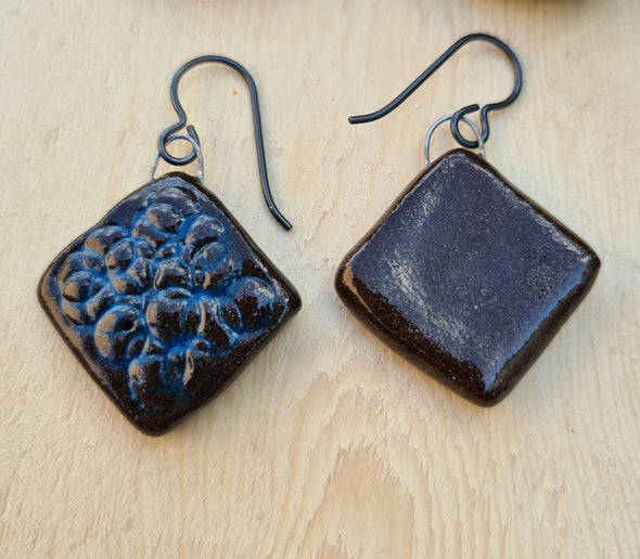 Chocolate Brown Ceramic Earrings Front and Rear