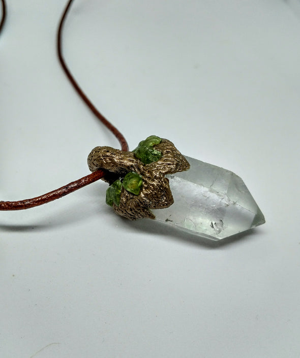 Clear Quartz Point and Peridot Necklace