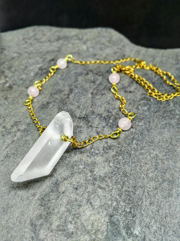 Raw Clear Quartz Crystal Point Necklace