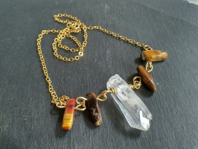 Raw clear quartz point and tiger's eye neclace