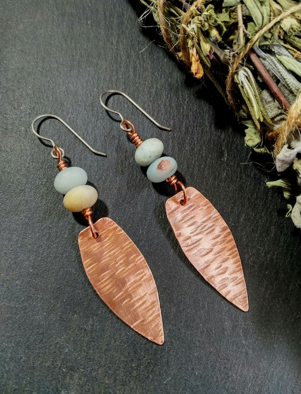 Boho copper gemstone earrings