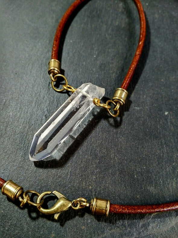 Moonsilver Clear Quartz Point with Leather Cord