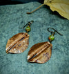 Hammered copper leaf gemstone earrings