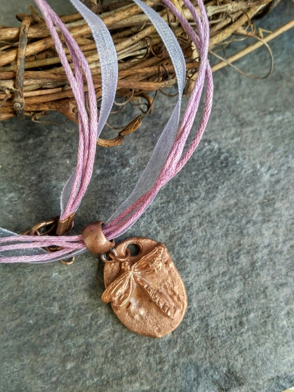 Copper clay dragonfly necklace Moonsilver