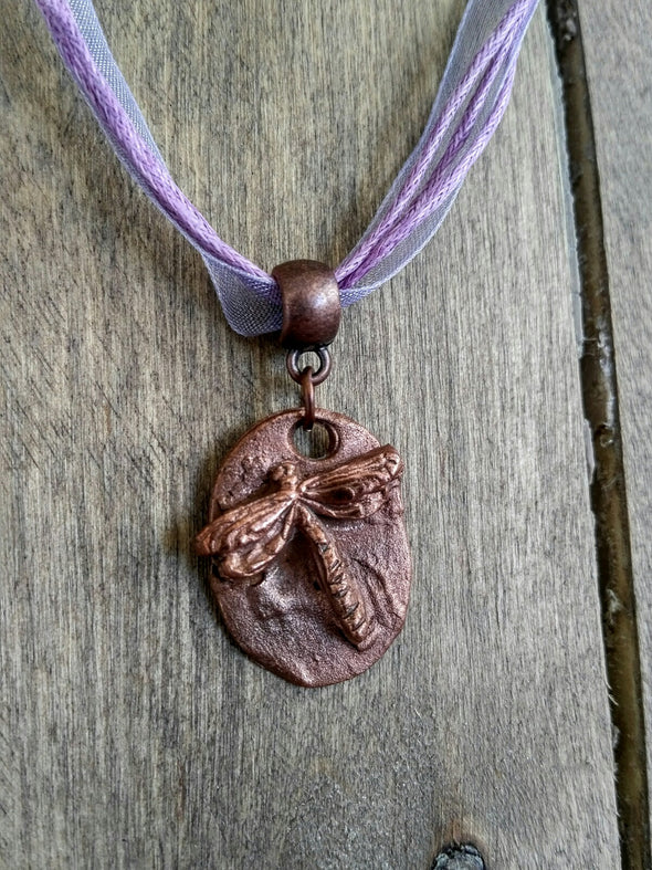 Rustic pure copper dragonfly necklace
