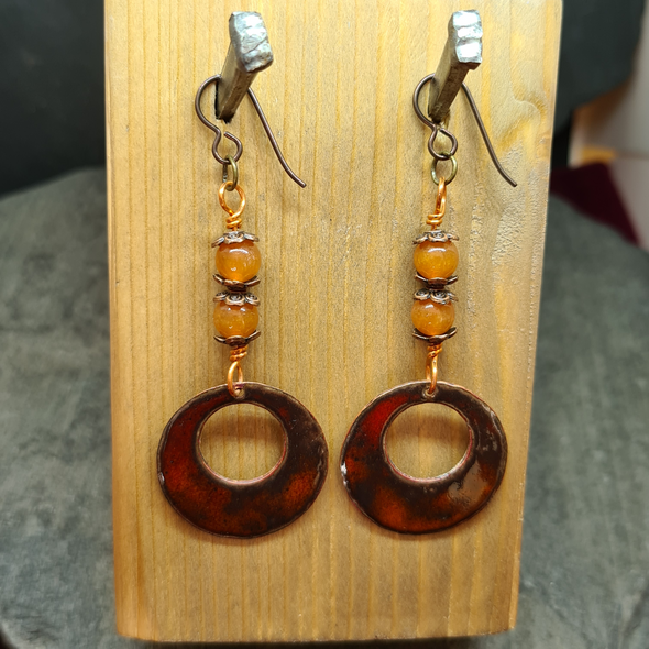 Fiery copper hoop gemstone earrings